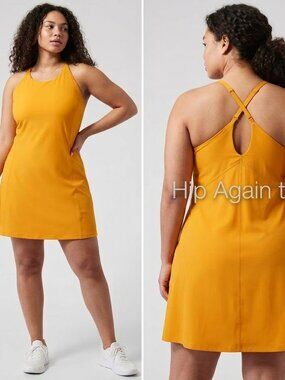 Athleta Infinity Dress 2X Mustard Yellow Racerback Keyhole Back Athletic Dress